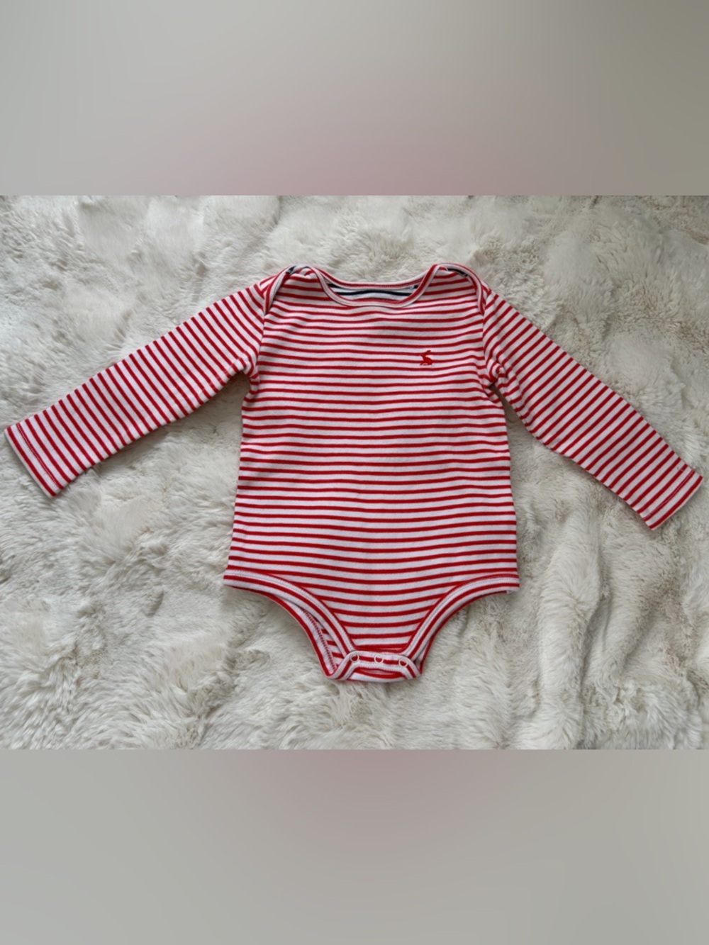 Joules Red & White Striped Long-Sleeve Baby One-Piece